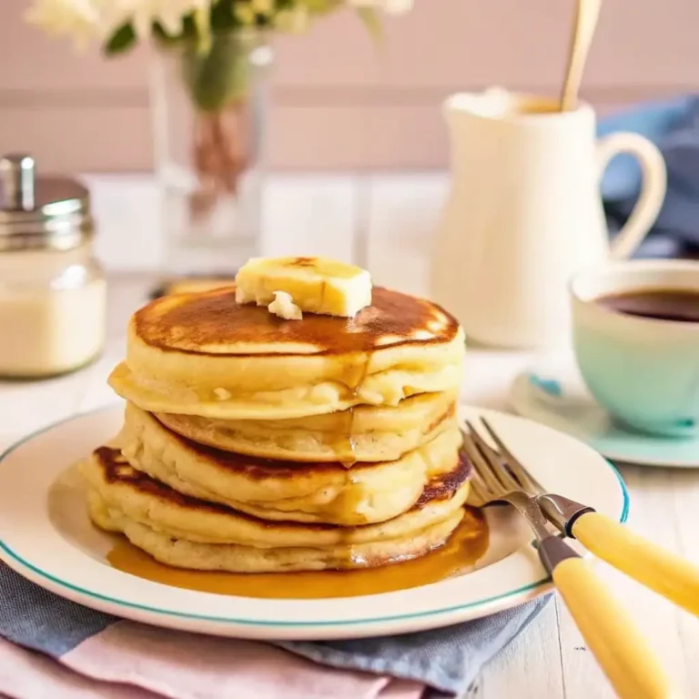 Soufflé Pancakes (Pancakes without Baking Powder) 3 Stack of buttermilk pancakes with syrup and butter melting on top