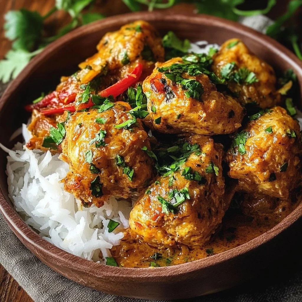 Delicious Brazilian Coconut Chicken served with fresh herbs and spices