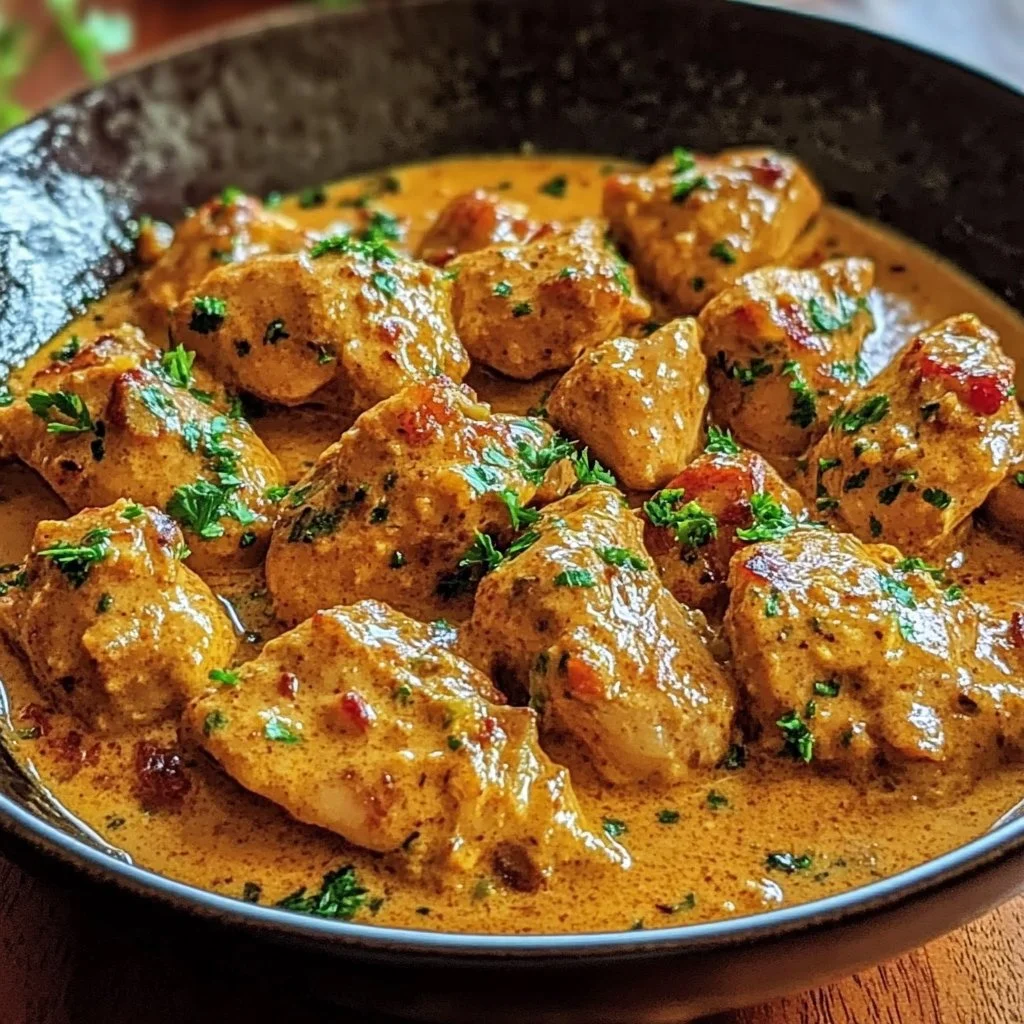 Delicious Cowboy Butter Chicken served on a plate with herbs and spices.