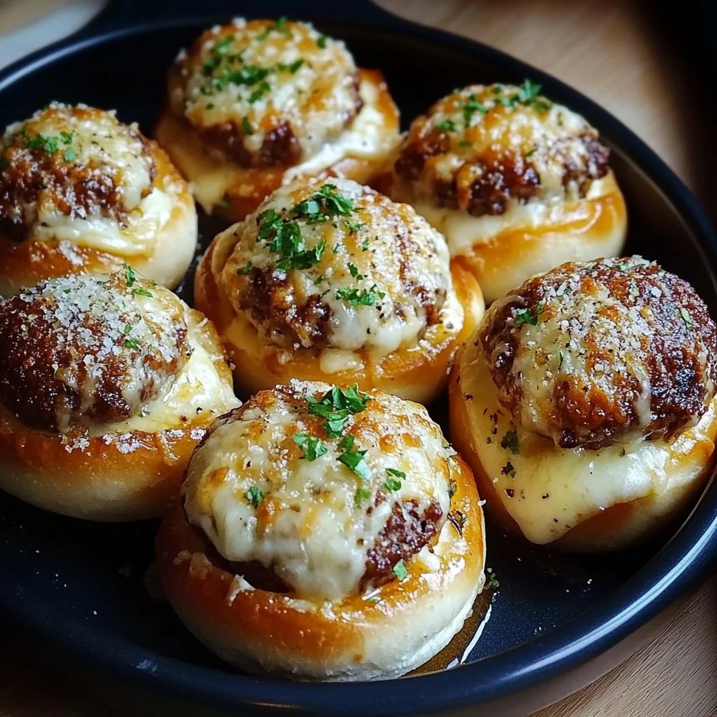 Delicious Garlic Parmesan Cheeseburger Bombs, a savory snack bursting with flavor.