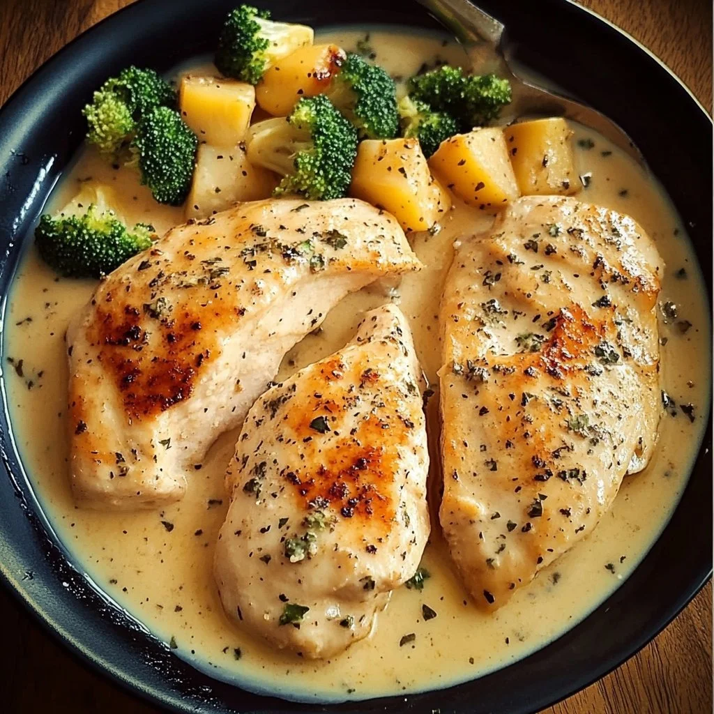 Delicious Ranch Chicken served on a plate with fresh herbs and vegetables