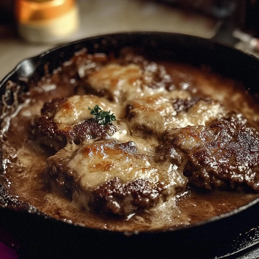 Amish Hamburger Steak Bake served on a plate with sides