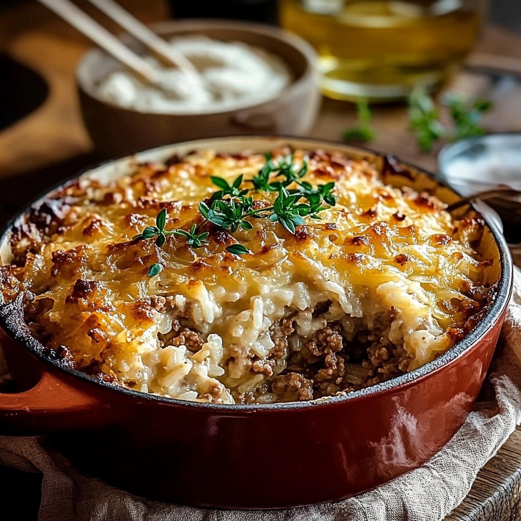 French Onion Ground Beef and Rice Casserole