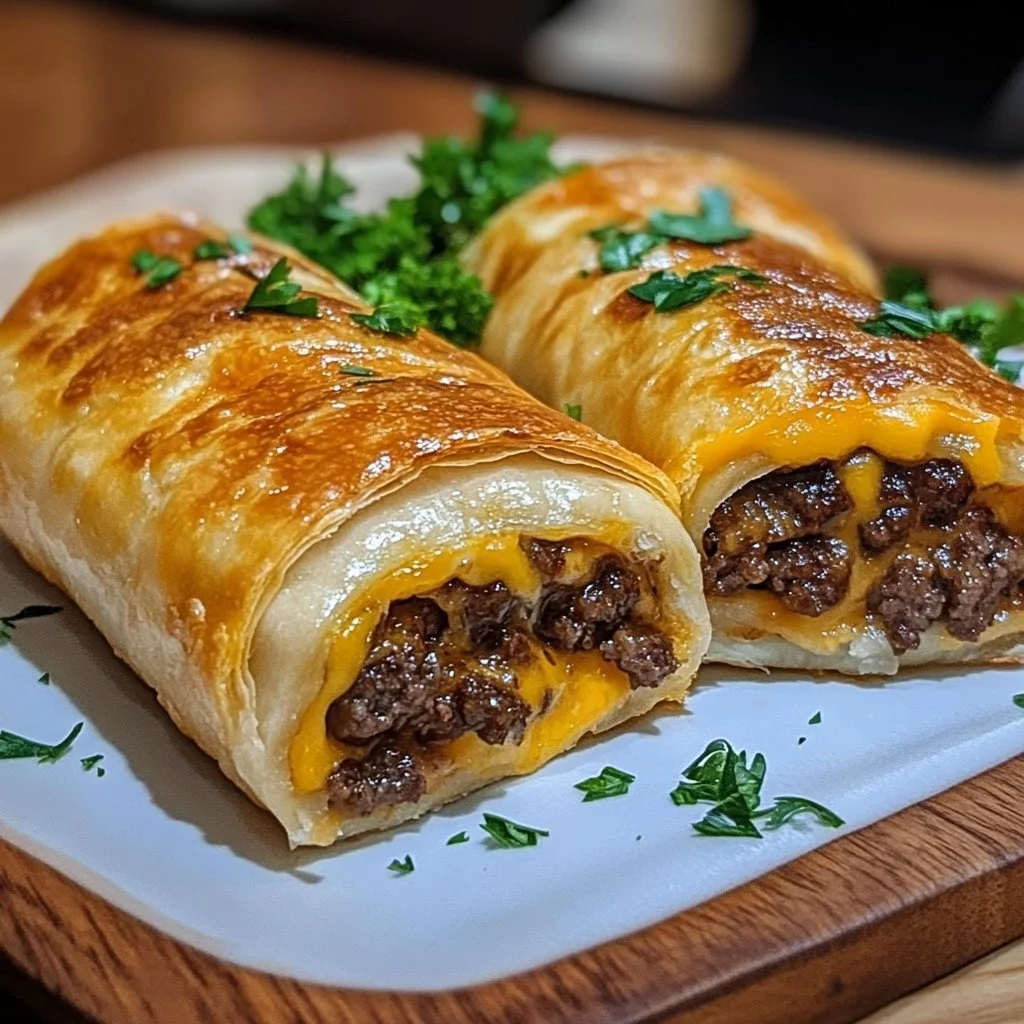 Garlic butter beef cheeseburger rollups served with dipping sauce