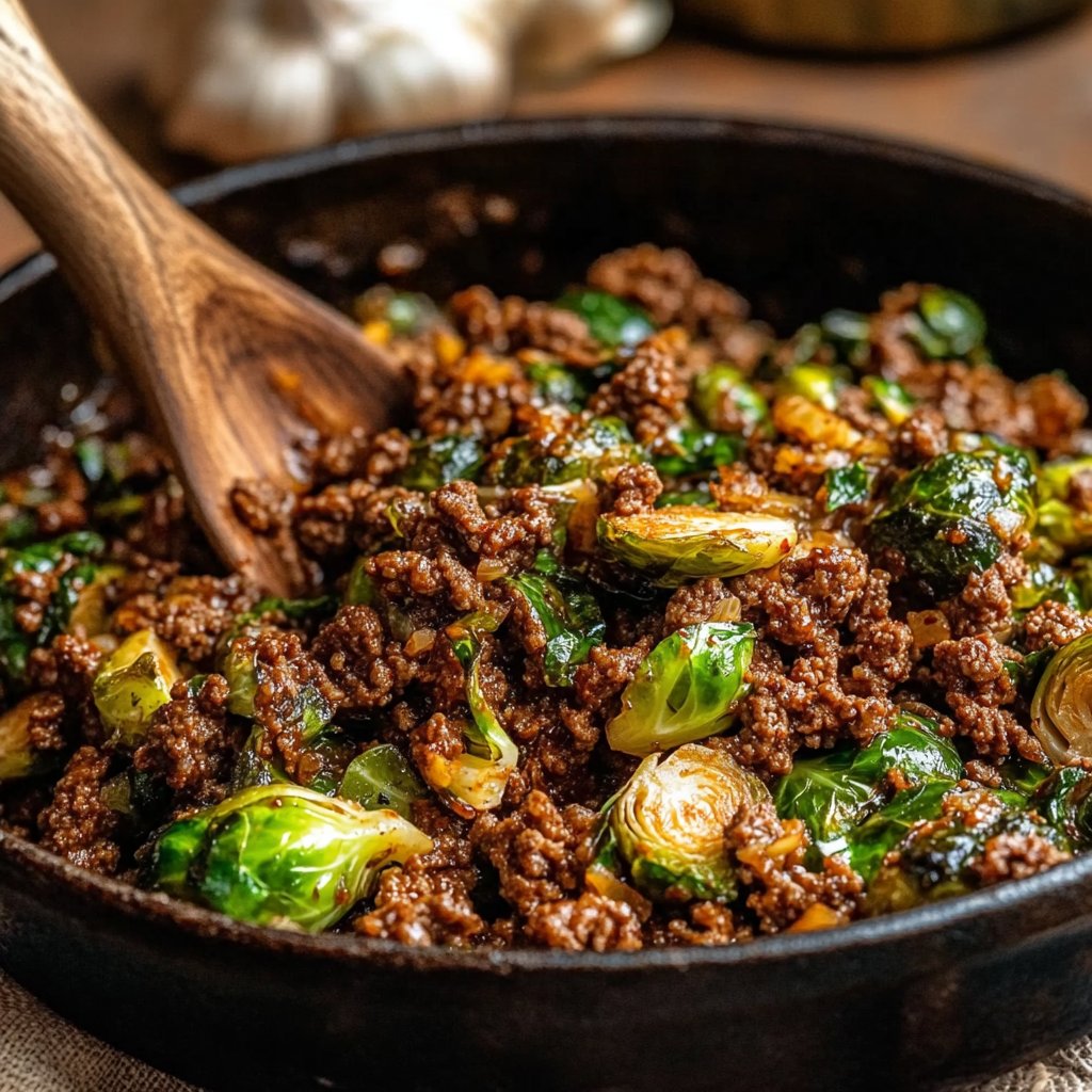 Sweet Chili Ground Beef and Brussels Sprouts