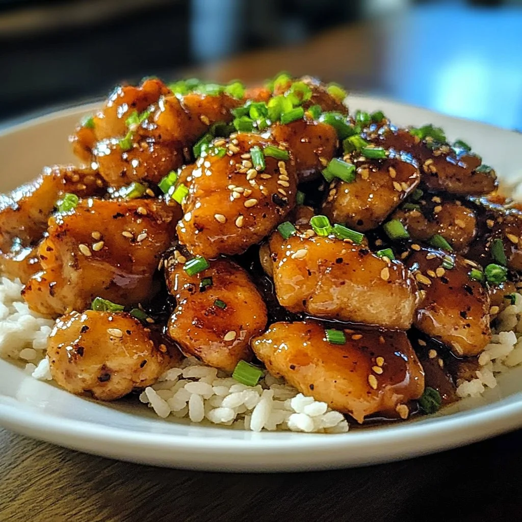 Delicious easy honey garlic chicken served on a plate with vegetables