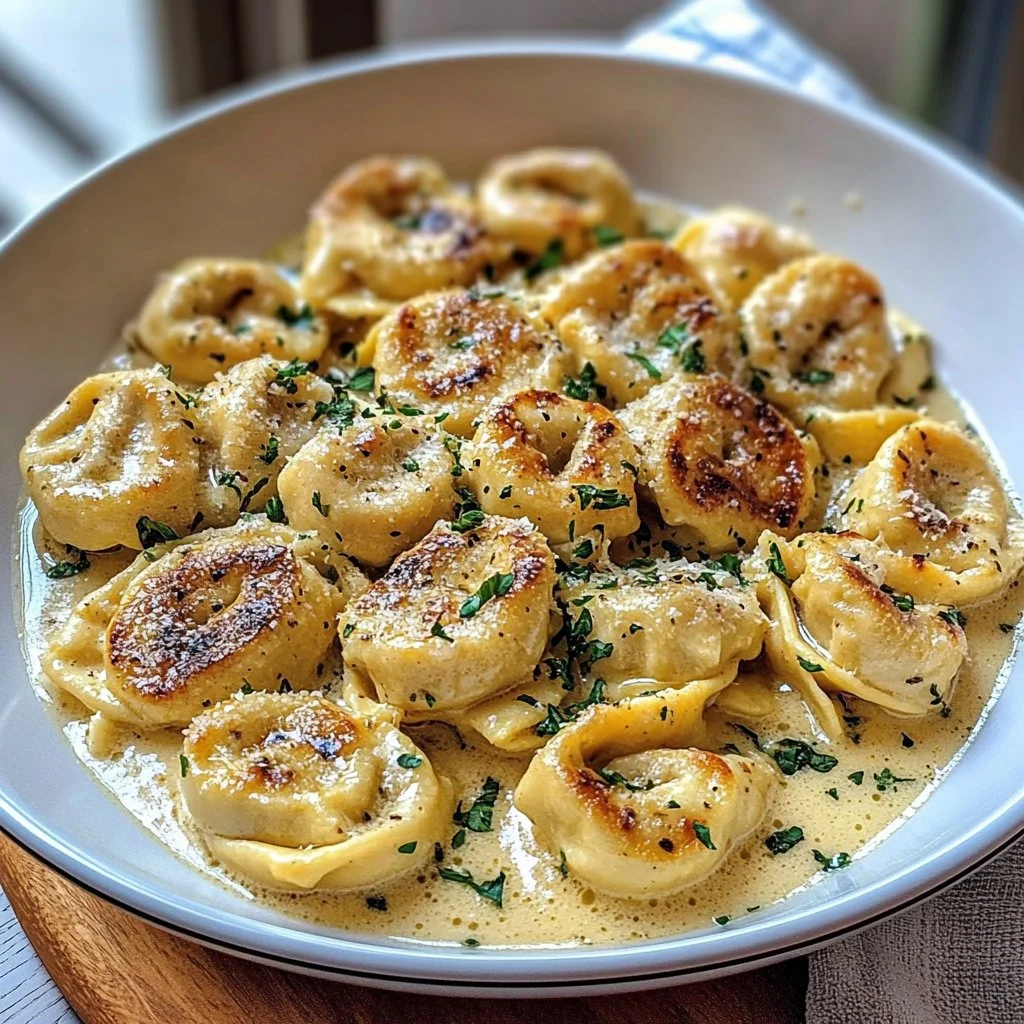 Delicious Garlic Butter Chicken Tortellini with creamy sauce and herbs