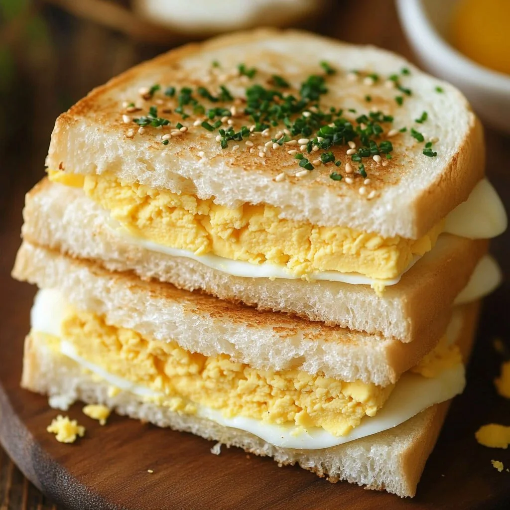 Japanese Tamago Sando egg sandwich on a plate