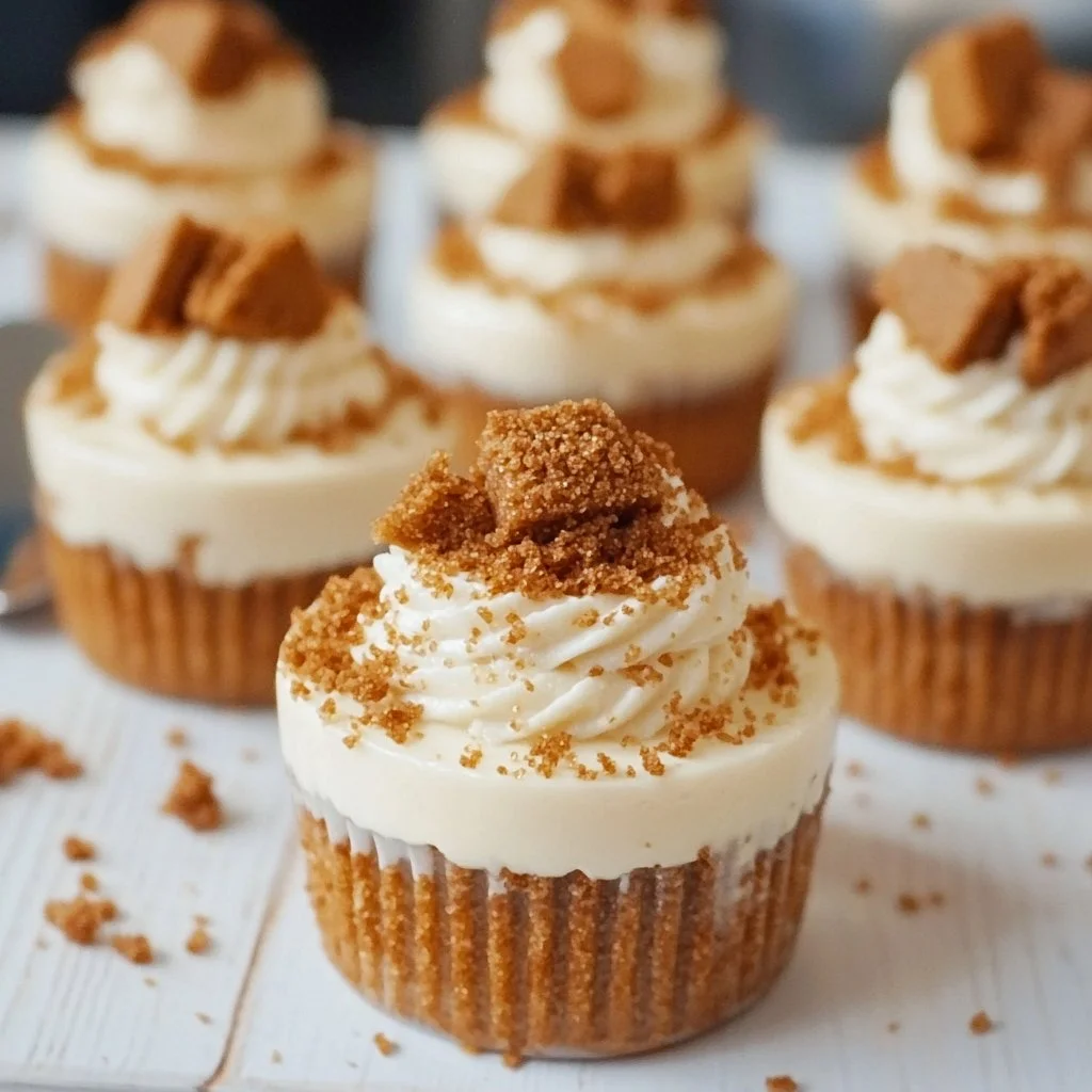No-Bake Biscoff Cheesecake Cups topped with cookie crumbs