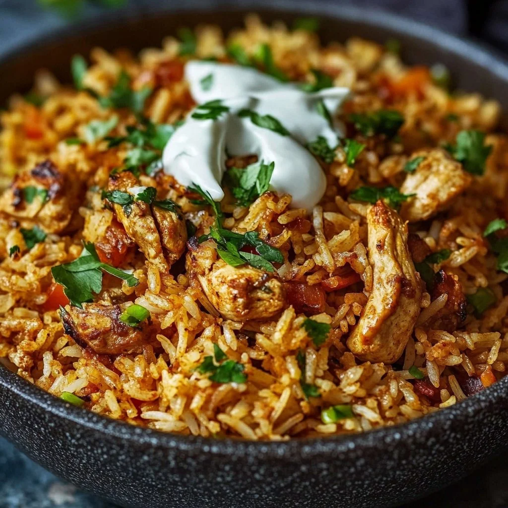 One Pot Chicken Shawarma Rice with spices and tender chicken